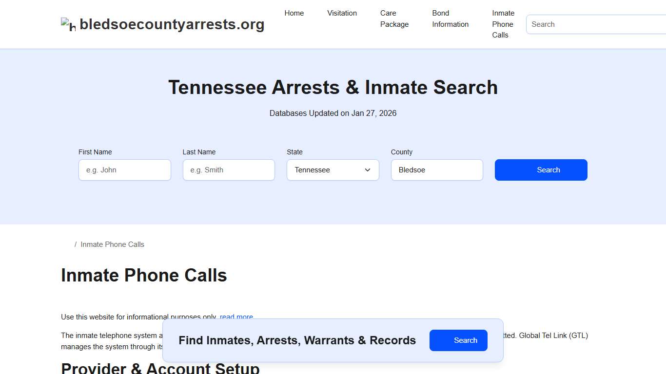 Inmate Telephone System - Bledsoe County Jail , TN